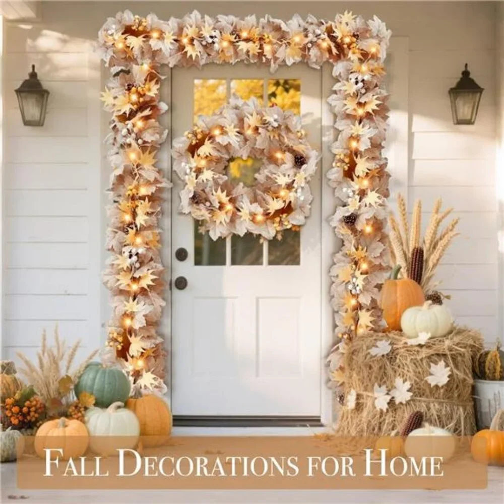 Timer - Fall Garland Fall Decorations for Home, 6Ft Pre-Lit Real Touch Maples